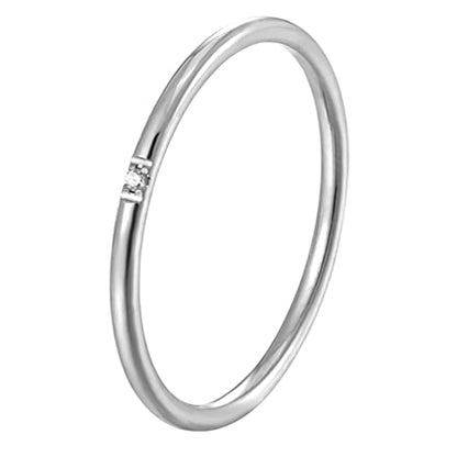 Women's Stainless Steel 1MM Thin Plain Midi Stacking Ring Band Comfort Fit, Size 3 to 10 - color: Dome - Silver (with 1 cz)