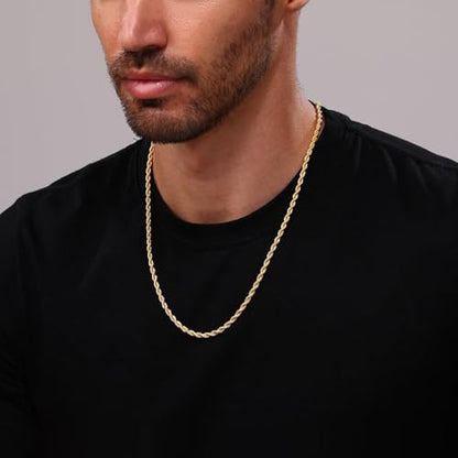 24K Gold Plated Rope Chain Stainless Steel Twist Chain Necklace Men Women - color: 24K Gold-Plated, size: 16 Inches
