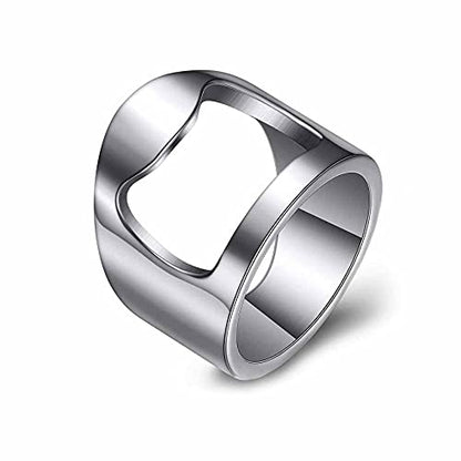 VQYSKO Bottle Opener Ring Band-Beer Bar Tool Creative Versatile Stainless Steel Finger Party Ring,Size 6 to 12