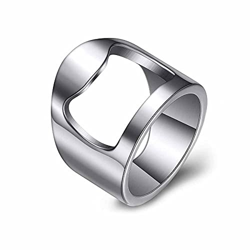 VQYSKO Bottle Opener Ring Band-Beer Bar Tool Creative Versatile Stainless Steel Finger Party Ring,Size 6 to 12