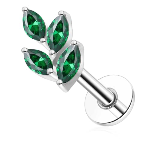 G23 Titanium Flat Back Earrings Studs 20g 18g 16g F136 Titanium Labrets Press Fit Threadless Push In Dainty Cartilage Helix Conch Lobe Lip Tragus Piercing Jewelry Push Back - style: 4eye-green