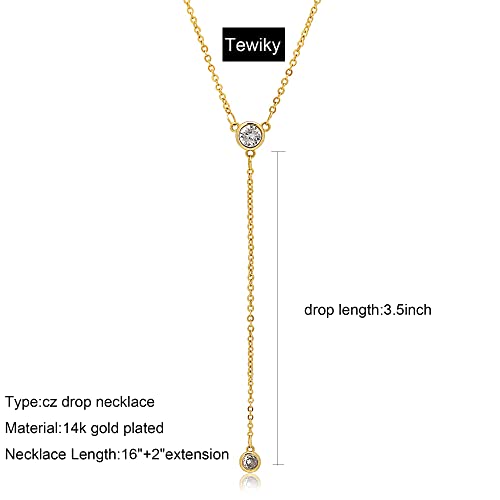 Tewiky Dainty 14k Gold Plated/Silver Cubic Zirconia Necklaces for Women | Simple CZ Jewelry Necklaces Trendy Gifts - color: Gold simple CZ necklace