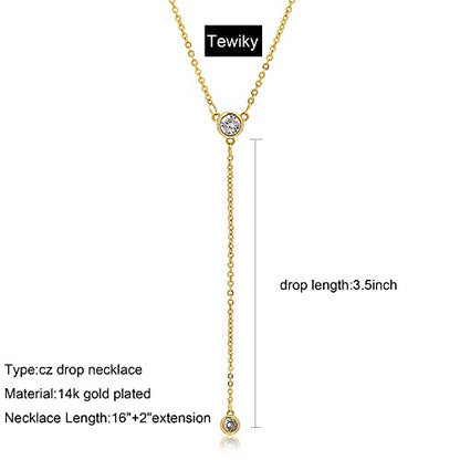 Tewiky Dainty 14k Gold Plated/Silver Cubic Zirconia Necklaces for Women | Simple CZ Jewelry Necklaces Trendy Gifts - color: Gold simple CZ necklace