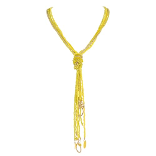 Coiris Long Seed Beaded Multi Strand Necklace,10 Multiple Statement Long Bib Necklace with Tie Knot for Women and Girls Jewelry - color: Yellow