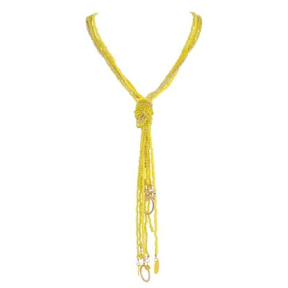 Coiris Long Seed Beaded Multi Strand Necklace,10 Multiple Statement Long Bib Necklace with Tie Knot for Women and Girls Jewelry - color: Yellow