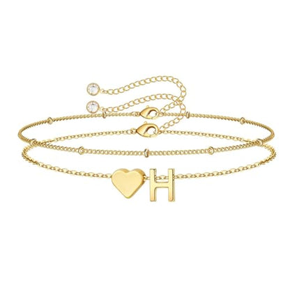 M MOOHAM Initial Bracelets for Women Teen Girls - Heart Letter A-Z Bracelet | Dainty 14K Gold Plated Jewelry, Heart Initial Bracelet, Bracelets for Women Girls Trendy, Birthday Gifts for Women Girls Her - color: Gold - H