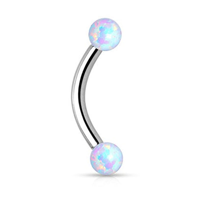 Pierced Owl - 16GA 316L Surgical Steel Internally Threaded Curved Eyebrow Barbell with Synthetic Opal Accents - style: White