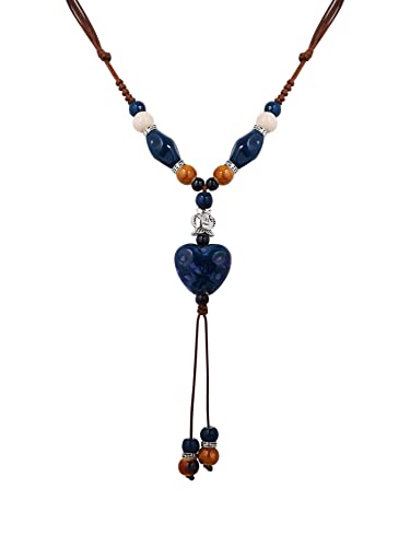 MINACHI Boho Hippie Colorful Ceramic Heart Bead Strand Necklace, Bohemian Summer Statement Jewelry Gift for Women - color: S01