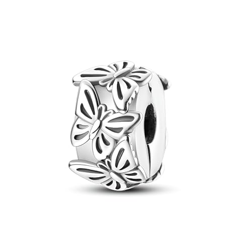 LUXILLA Charms for Bracelets & Necklace 925 Sterling Silver Charms Elephant Happy Birthday Charm Fit for Valentine's Day Mother's Day Jewelry Gift for Women - color: Butterfly Clip Spacer Charm