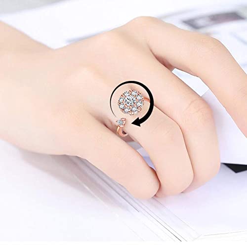 Fidget Rings for Anxiety, Womens Focus Spinner Ring, Discreet Boredom Relieving Ring Stacking Finger Promise Engagement Gift - color: Silver Band + Rose Band