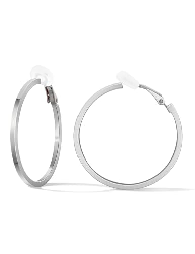 FAN&LOUIS Clip On Hoop Earrings Women,14K Gold Women's Clip-On Earrings Large Hoops Trendy for Non-Pierced Ears Lightweight 2026 - style: Sliver-30mm