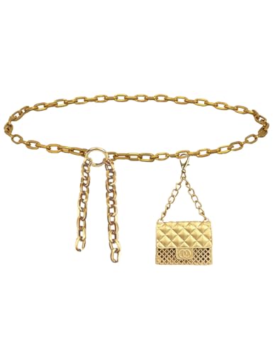 BEMYLV Mini Chain Belt Purse Gold Waist Bag for Women Fashion Fanny Pack | Trendy Detachable Waist Purse Cute Bag for Dresses Jeans - color: Anti-Gold