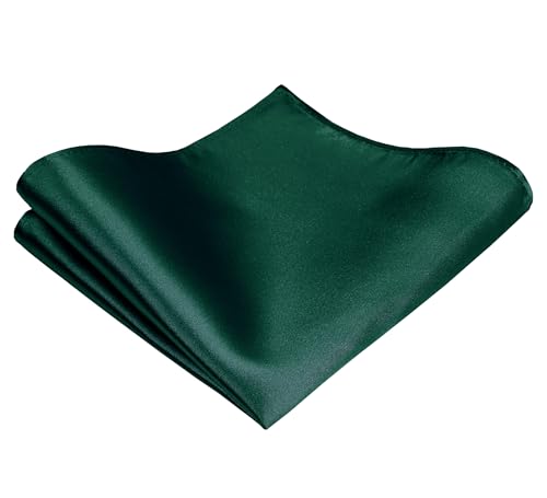 TIE G Solid Satin Woven dyed Color Formal Black Necktie and Pocket Square Sets in Gift Box - color: Hunter Green
