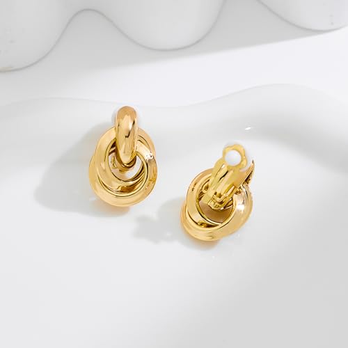 Gold Geometric Clip On Earrings for Women Chunky Gold Knot Link Clip Earrings Trendy Jewelry - color: Gold-C