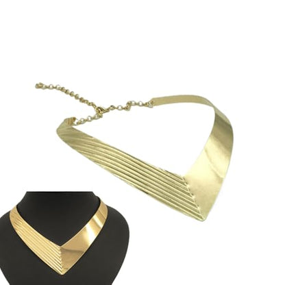 High Polished Stainless Steel Collar Necklace, Heart Shape Love Choker for Women Statement Jewelry (Gold)