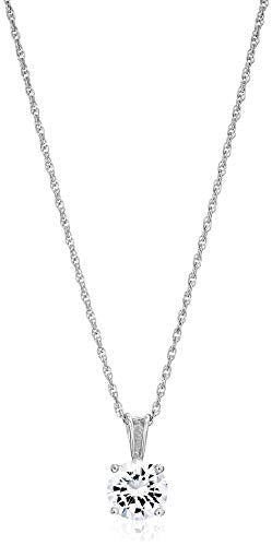 Amazon Essentials Plated Sterling Silver Cubic Zirconia Round Cut Solitaire Pendant Necklace, 18" - color: Platinum, size: 6.5 mm