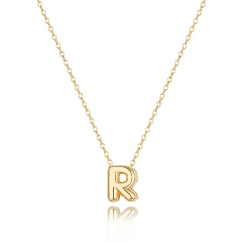 Initial Necklaces for Women Bubble Gold Silver Letter Necklace Dainty Personalized Charm Pendant Name Necklace Cute Non Tarnish Fashion Accessories Teen Gift Trendy Stuff Jewelry Gifts - color: Gold, style: R