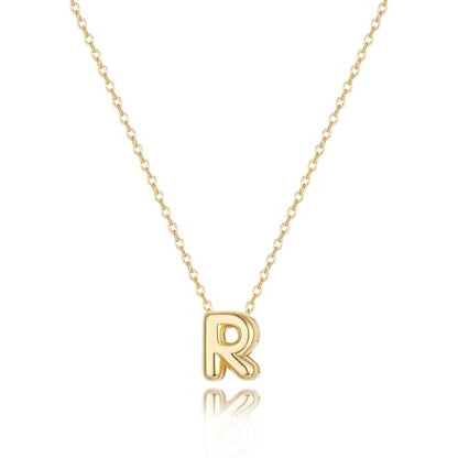 Initial Necklaces for Women Bubble Gold Silver Letter Necklace Dainty Personalized Charm Pendant Name Necklace Cute Non Tarnish Fashion Accessories Teen Gift Trendy Stuff Jewelry Gifts - color: Gold, style: R