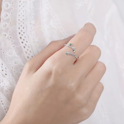Adjustable Leaf Stackable Rings for Women Cubic Zirconia Stones Blue Leaves Purple Flower Open Band Stacking Finger Sliver Rings Fashion Plant Floral Aesthetic CZ Jewelry - color: enamel leaf