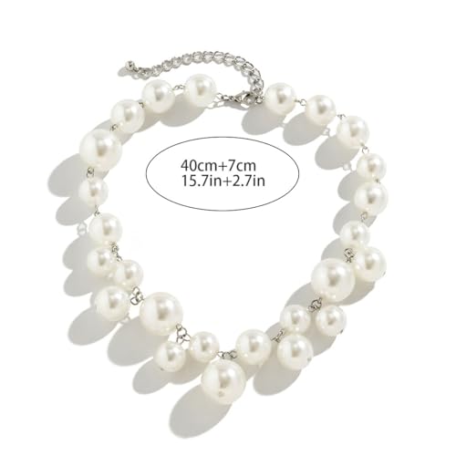 CSIYANJRY99 Chunky Pearl Necklace for Women Big Faux Pearl Beaded Strand Necklace Wedding Prom Jewelry for Women - color: white