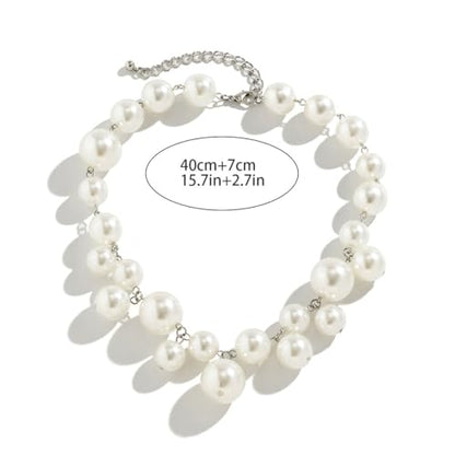 CSIYANJRY99 Chunky Pearl Necklace for Women Big Faux Pearl Beaded Strand Necklace Wedding Prom Jewelry for Women - color: white