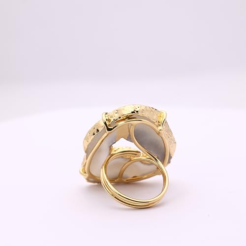Ring Geode Druzy Slice Unique And Stylish Statement Gold Plated Jewelry Natural Gemstone Stone size 25-35 mm Approximately Adjustable Shank US Scale Size 6-9 - color: Gray, 4