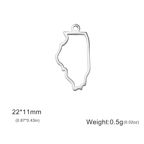 kkjoy 5Pcs Hollow Continents Maps of USA Pendant Charms for Jewelry Making and Crafting, Stainless Steel Mini Charm Craft Supplies Accessories for DIY Bracelet Necklace Earrings - color: Hollow Illinois Map - Silver