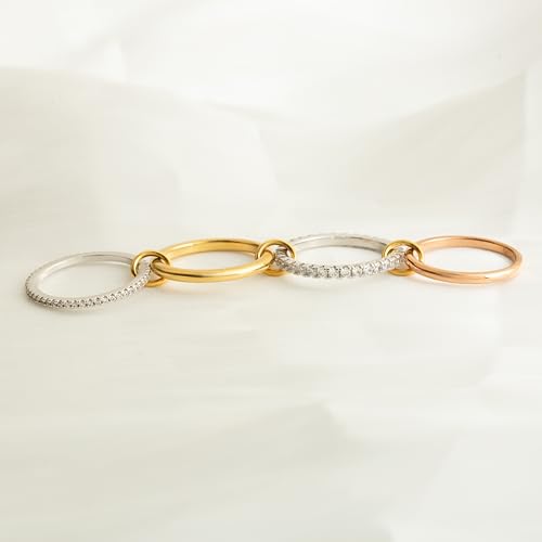 Stackable Rings for Women Non Tarnish,Dainty 18k Gold Plated CZ Cubic Zirconia Rings,Silver and Gold Rings Set,Multi-Link Connected Rings - color: Rose Gold Ring Set