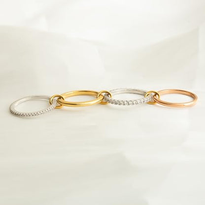 Stackable Rings for Women Non Tarnish,Dainty 18k Gold Plated CZ Cubic Zirconia Rings,Silver and Gold Rings Set,Multi-Link Connected Rings - color: Rose Gold Ring Set
