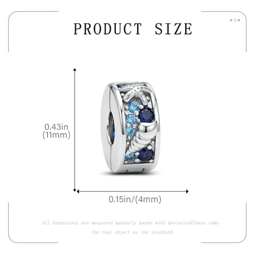 KEQ Clip Spacer Charm for Bracelet 925 Silver Pave Cubic Zirconia Clip Lock Stopper Bead Spacer For Women Bracelets Stopper Birthday Gifts European Openable Beads 2pcs - color: Tropical Starfish & Shell