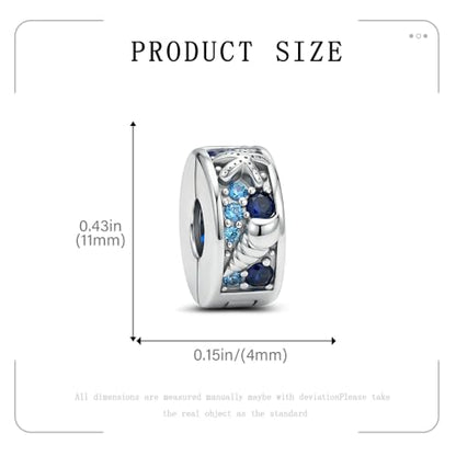 KEQ Clip Spacer Charm for Bracelet 925 Silver Pave Cubic Zirconia Clip Lock Stopper Bead Spacer For Women Bracelets Stopper Birthday Gifts European Openable Beads 2pcs - color: Tropical Starfish & Shell