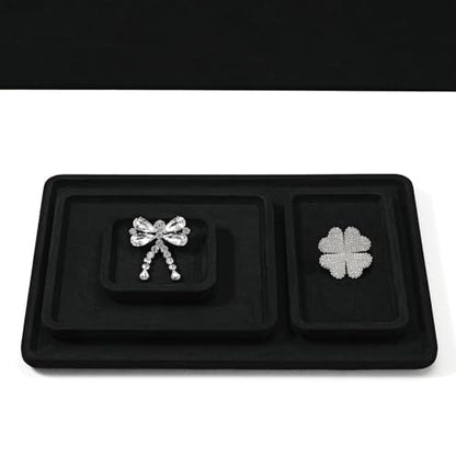 Microfiber Jewelry Trays Stackable Ring Earring Bracelet Necklace Bangle Watch Display Tray Drawer Organizer 7.87 * 7.08 * 0.59inch (Black - color: Black, size: 18*20cm Tray