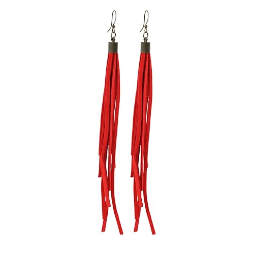 Handmade Genuine Leather Earrings for Women – Long Teardrop Boho Dangles, Lightweight Statement Fashion Jewelry - style: Springs-Red