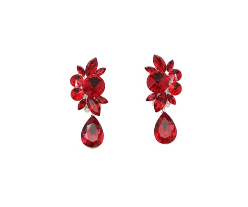 Faship Statement Dangling Floral Clip On Earrings For Women - color: Red