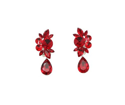 Faship Statement Dangling Floral Clip On Earrings For Women - color: Red