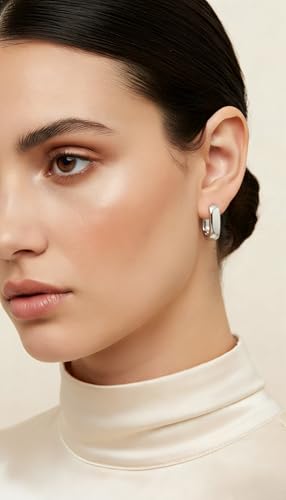 FAN&LOUIS Gold Clip On Earrings for Women，24K Gold Plated Chunky Hoop Earrings for Non-Pierced Ears Small Hypoallergenic Lightweight U Shaped Clip-On - style: Silver