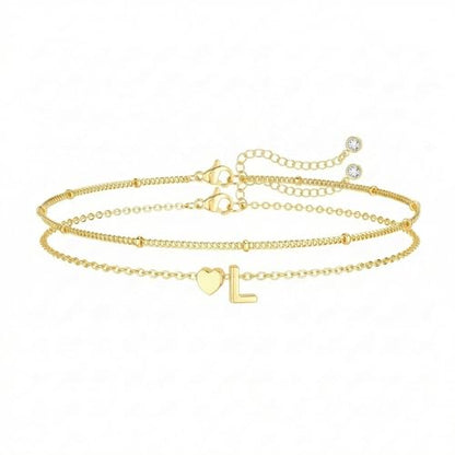 Gold Initial Bracelets for Women Trendy, Dainty Layered 14K Gold Plated Heart Letter Charm Bracelets, letter beads for name bracelets Jewelry Gifts - color: Gold-L