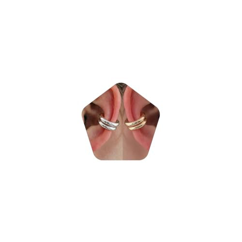 Chunky Ear Cuff Earrings, Asymmetric No Piercing Earring for Women Dainty Clip on Cartilage Ear Cuffs Fake Earrings Jewelry - color: A7-4Pcs C-Shape Gold and Siver