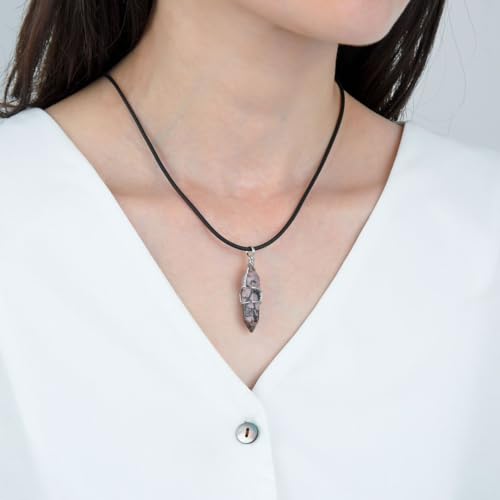 Adabele 1pc Natural Gemstone Bullet Pendant Necklace 18 Inch Crystal Stone Quartz Reiki Chakra Energy Rock PU Leather Cord Necklace Waterproof Women Jewelry - color: Rhodonite (Pink & Black)