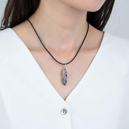 Adabele 1pc Natural Gemstone Bullet Pendant Necklace 18 Inch Crystal Stone Quartz Reiki Chakra Energy Rock PU Leather Cord Necklace Waterproof Women Jewelry - color: Rhodonite (Pink & Black)