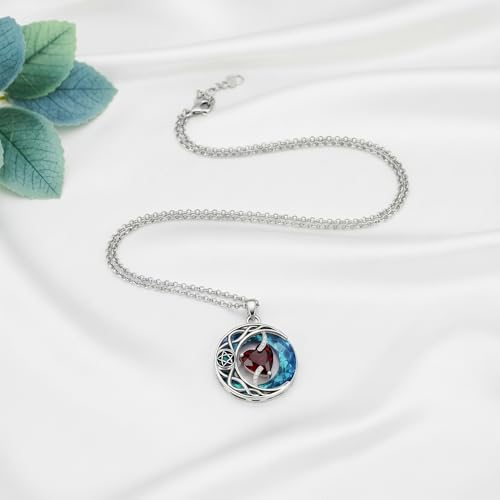 ONEFINITY Moon Star Necklace 18K White Gold Plated Celtic Moon Birthstone Pendant Necklaces Heart Birthstone Anniversary Birthday Jewelry Gifts for Women Wife Mom - style: January