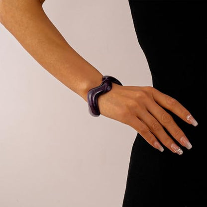 Creative Wave-shaped Opening Cuff Bracelets Statement Colorful Geometric Chunky Bangle Bracelets Acrylic Resin Irregular Wristbands for Beach Vacation Jewelry - color: Dark Purple