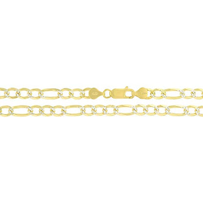 14K Gold or Rhodium Plated Silver Figaro Diamond Cut Pave Chain For Men | 1mm-13mm Thick | Solid 925 Figaro Italian Necklaces For Men - style: 5.80MM- Yellow & White