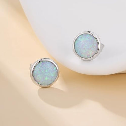 Jiamiaoi 18K White Gold Plated Opal Earrings s925 Sterling Silver Opal Stud Earrings Hypoallergenic Earring Studs For Women Men, 6mm-8mm Options - color: a-white silver, size: 8mm