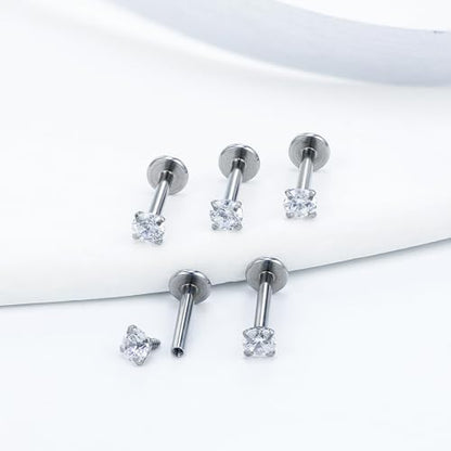 Vsnnsns 16G Lip Rings Stainless Steel Tragus Helix Conch Piercing Jewelry Snake Bite Piercing Monroe Lip Rings Labret Medusa Cartilage Lobe Earrings Studs Piercing Jewelry 6MM 8MM 10MM Silver - color: Clear Cz-6MM