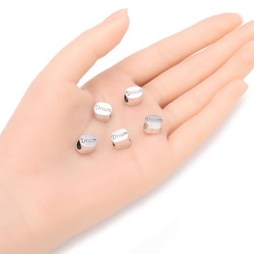 40pcs I Have Dreams Large Hole Beads (4.5mm Hole) Antique Silver - size: Dream Bead