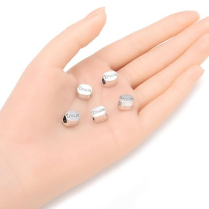 40pcs I Have Dreams Large Hole Beads (4.5mm Hole) Antique Silver - size: Dream Bead