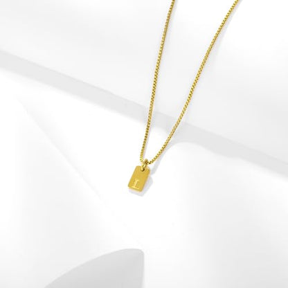 Gold Plated Square Initial Necklace Waterproof A-Z Letter Pendant on Thin Chain - Dainty, Stackable Jewelry for Women - color: Golden-B, size: F