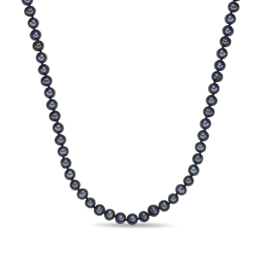 Lavari Jewelers Black Pearl Necklace in 925 Sterling Silver 36 Inches Long with Lobster Claw Clasps 6-7 mm Wide