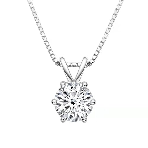 1Ct Cubic Zirconia Necklaces for Women Dainty Solitaire Simulated Diamond White Gold Pendant,Silver Clavicle Choker Adjustable Box Chain,Luxury Trendy Jewelry for Anniversary Her Mom Wife Gifts - color: White gold